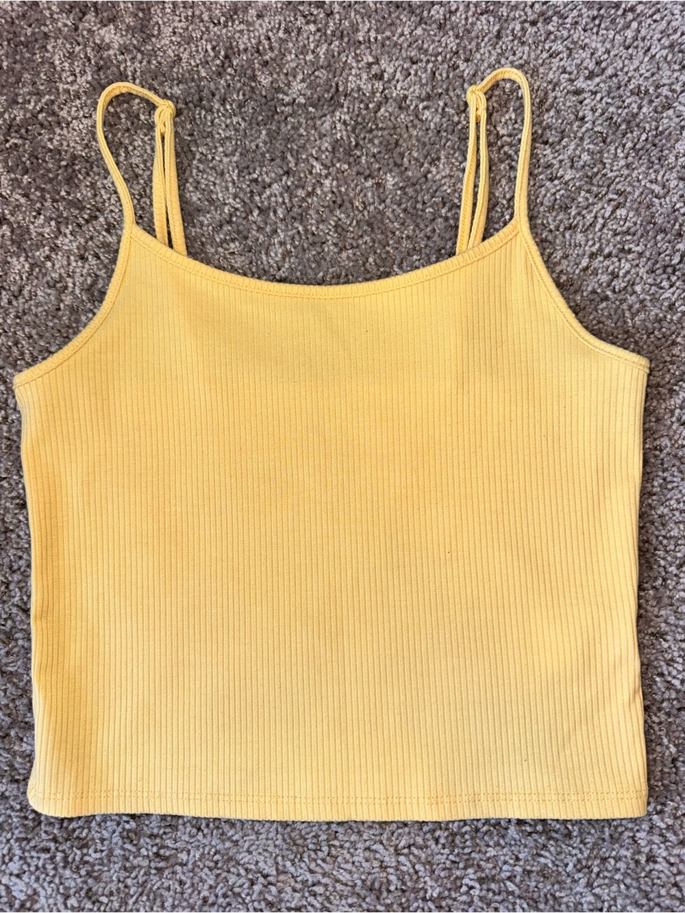 Small American Eagle Women’s Ribbed Yellow Spaghetti-Strap Tank Top